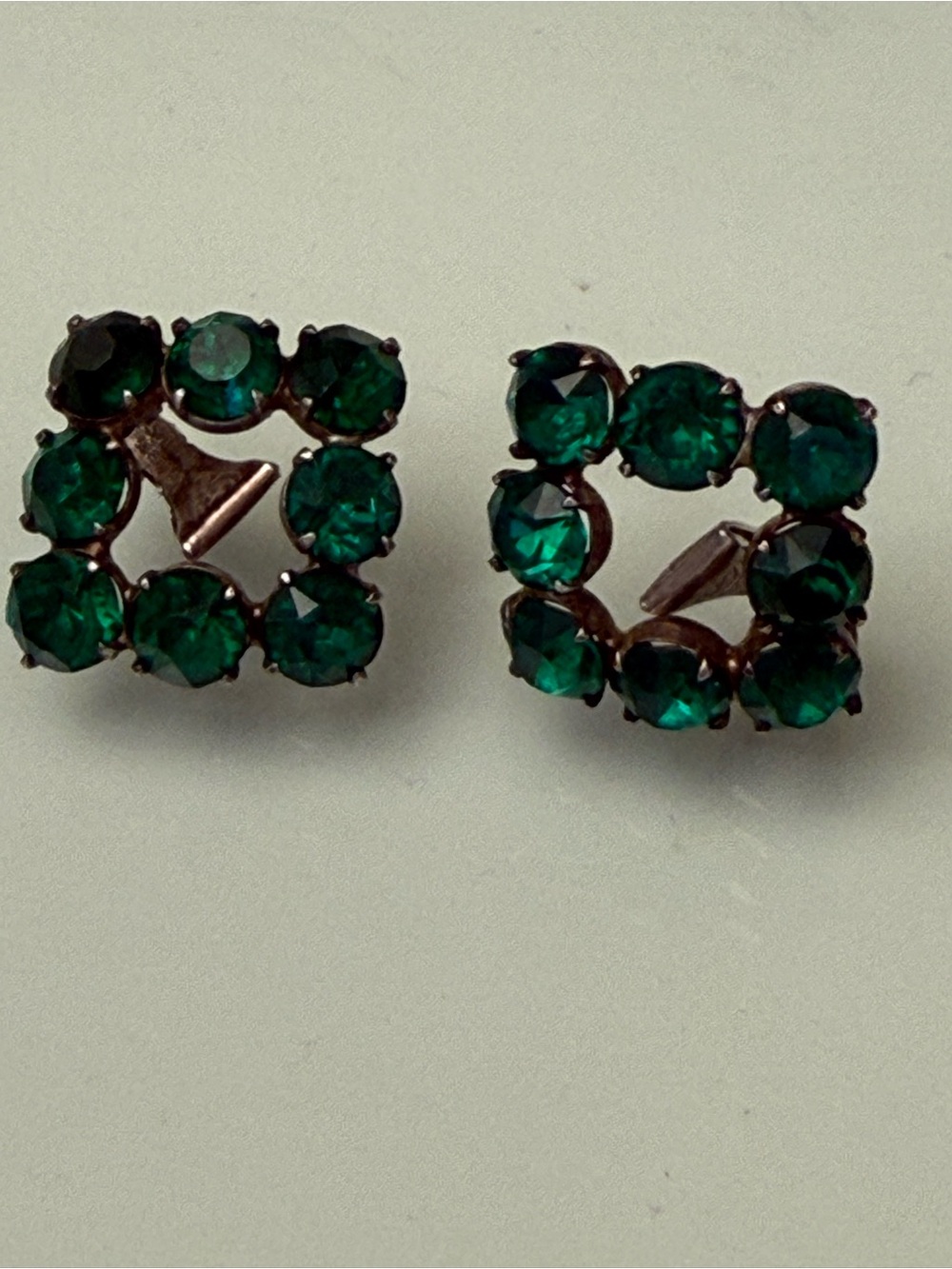 Sterling vtg Green Rhinestone clip on earrings PAT 1967965 circa 1940 -s - 1950